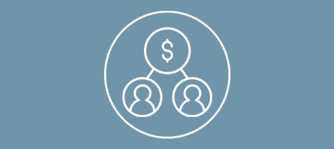 money icon with line to two people icons