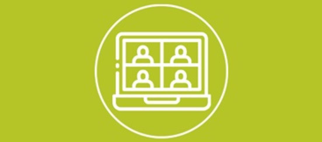 Icon with laptop illustration showing virtual meeting